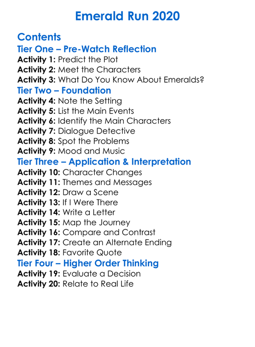 Emerald Run 2020 Worksheet Activity Booklet