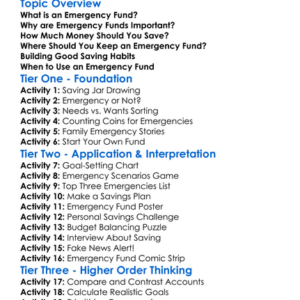 Emergency Funds Worksheet Activity Booklet