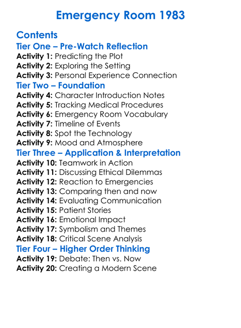 Emergency Room 1983 Worksheet Activity Booklet