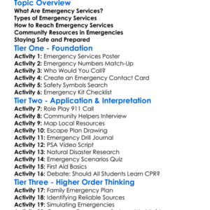 Emergency Services And Resources Worksheet Activity Booklet