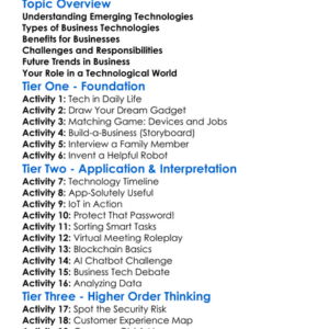 Emerging Business Technologies Worksheet Activity Booklet