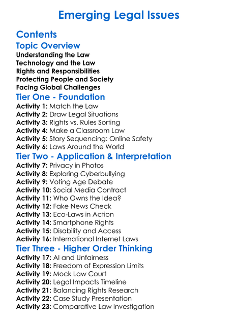 Emerging Legal Issues Worksheet Activity Booklet