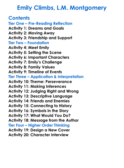 Emily Climbs Lm Montgomery Worksheet Activity Booklet