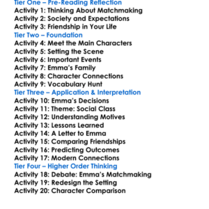 Emma Jane Austen Worksheet Activity Booklet