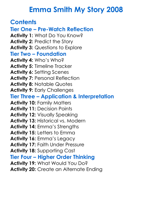 Emma Smith My Story 2008 Worksheet Activity Booklet