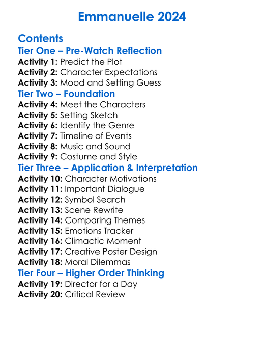 Emmanuelle 2024 Worksheet Activity Booklet