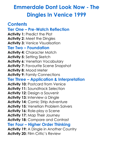 Emmerdale Dont Look Now Worksheet Activity Booklet