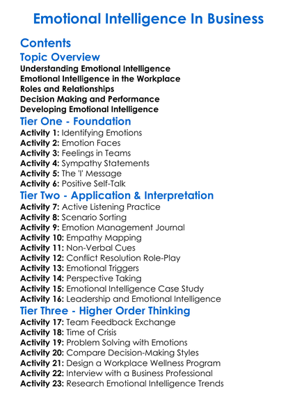 Emotional Intelligence In Business Worksheet Activity Booklet