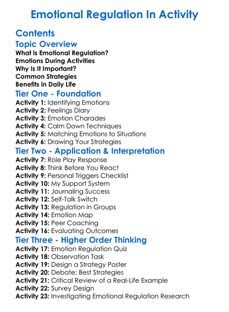Emotional Regulation In Activity Worksheet Activity Booklet