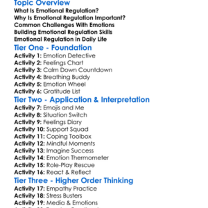 Emotional Regulation Worksheet Activity Booklet