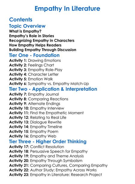 Empathy In Literature Worksheet Activity Booklet