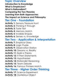Empiricism And Rationalism Worksheet Activity Booklet