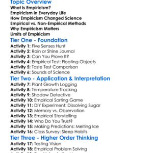Empiricism Worksheet Activity Booklet