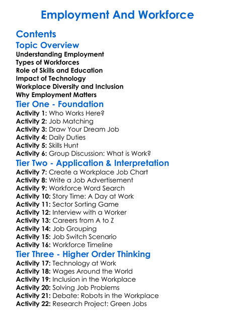 Employment And Workforce Worksheet Activity Booklet