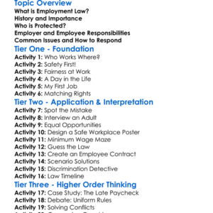 Employment Law Worksheet Activity Booklet