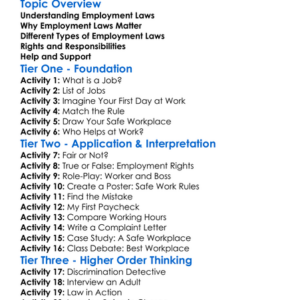 Employment Laws Worksheet Activity Booklet