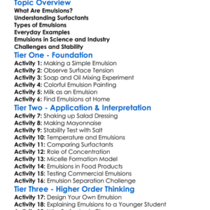 Emulsions And Surfactants Worksheet Activity Booklet