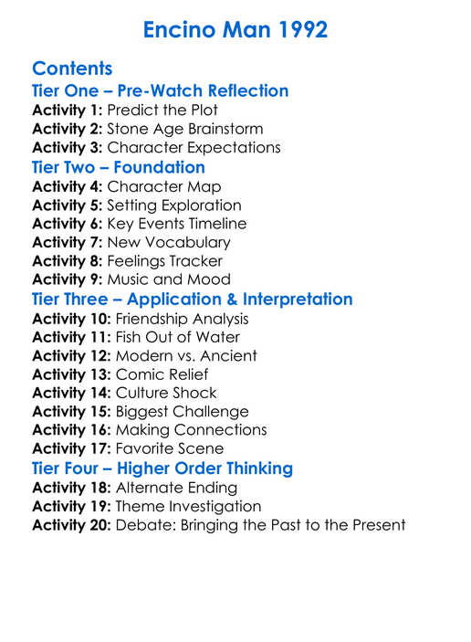 Encino Man 1992 Worksheet Activity Booklet