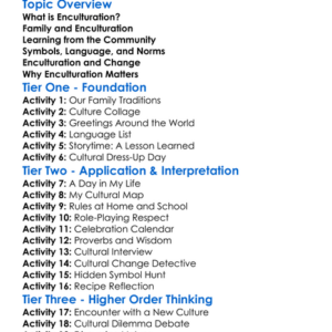 Enculturation Worksheet Activity Booklet