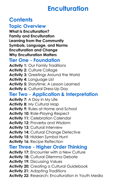 Enculturation Worksheet Activity Booklet