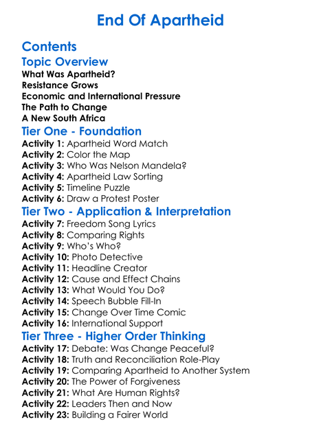 End Of Apartheid Worksheet Activity Booklet