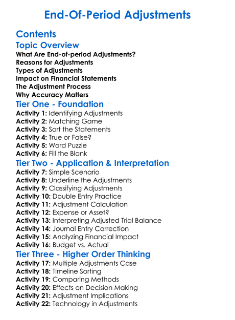 End-Of-Period Adjustments Worksheet Activity Booklet