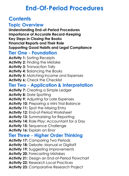 End-Of-Period Procedures Worksheet Activity Booklet