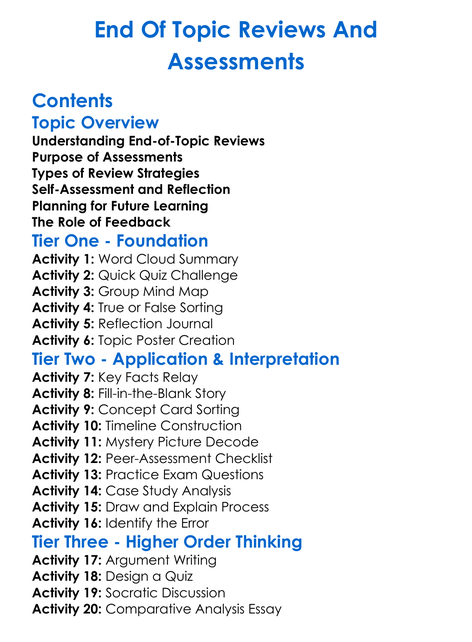 End Of Topic Reviews And Assessments Worksheet Activity Booklet