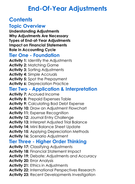 End-Of-Year Adjustments Worksheet Activity Booklet