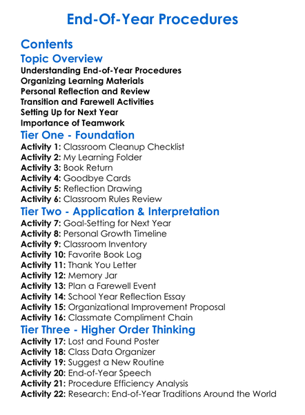 End-Of-Year Procedures Worksheet Activity Booklet