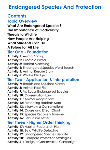 Endangered Species And Protection Worksheet Activity Booklet