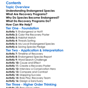 Endangered Species Recovery Programs Worksheet Activity Booklet