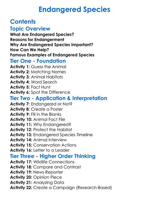 Endangered Species Worksheet Activity Booklet