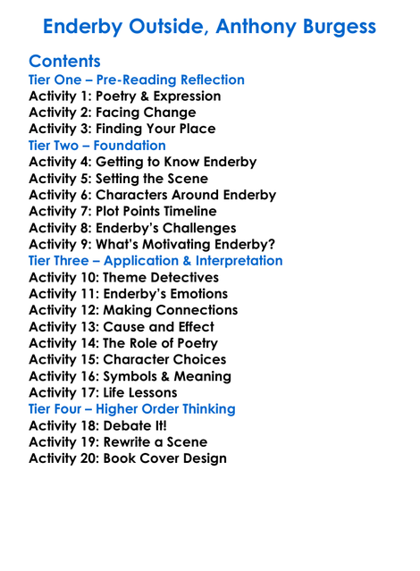 Enderby Outside Anthony Burgess Worksheet Activity Booklet