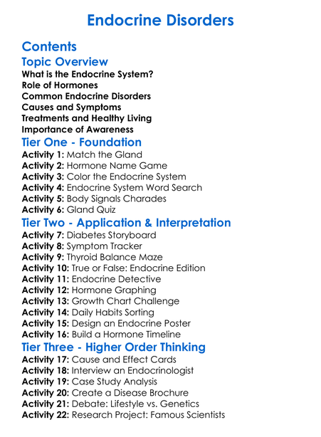 Endocrine Disorders Worksheet Activity Booklet