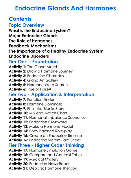 Endocrine Glands And Hormones Worksheet Activity Booklet