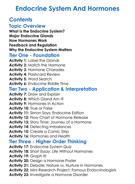 Endocrine System And Hormones Worksheet Activity Booklet