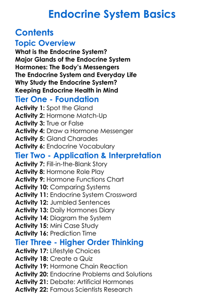 Endocrine System Basics Worksheet Activity Booklet