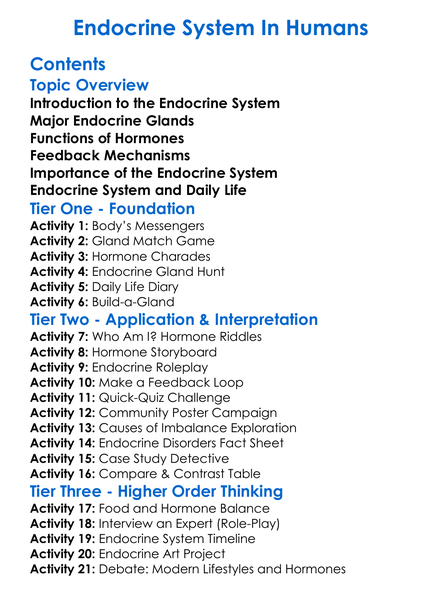 Endocrine System In Humans Worksheet Activity Booklet