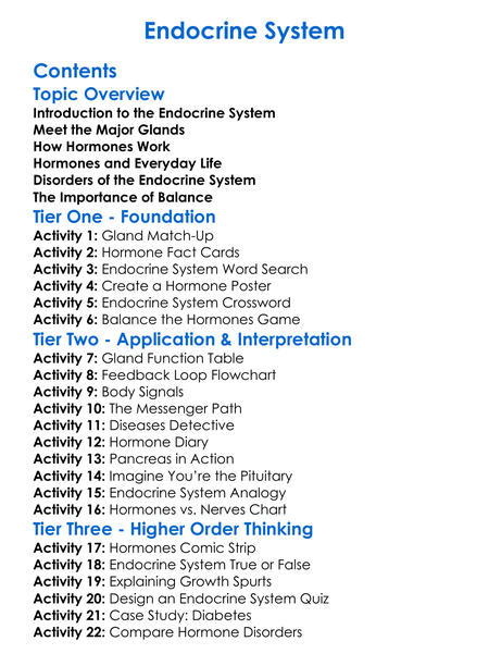 Endocrine System Worksheet Activity Booklet