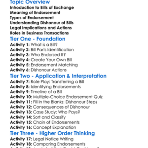 Endorsement And Dishonour Of Bills Worksheet Activity Booklet