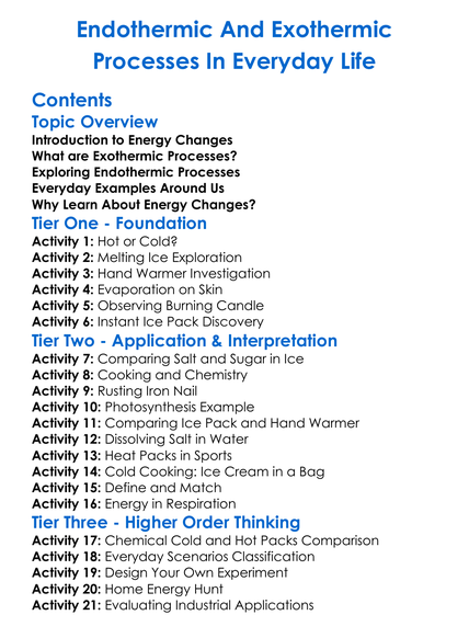 Endothermic And Exothermic Processes In Everyday Life Worksheet Activity Booklet
