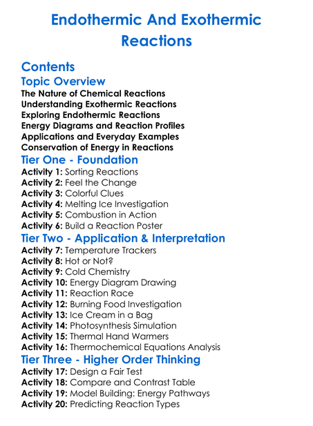 Endothermic And Exothermic Reactions Worksheet Activity Booklet