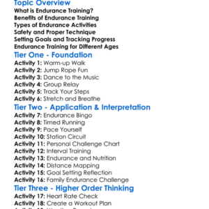Endurance Training Worksheet Activity Booklet