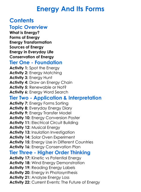 Energy And Its Forms Worksheet Activity Booklet