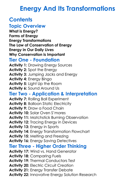 Energy And Its Transformations Worksheet Activity Booklet