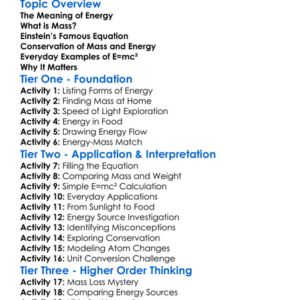 Energy And Mass Emc² Worksheet Activity Booklet