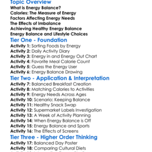 Energy Balance Worksheet Activity Booklet
