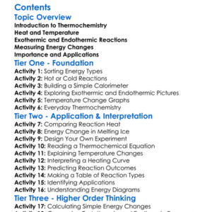 Energy Changes In Chemical Reactions Thermochemistry Worksheet Activity Booklet