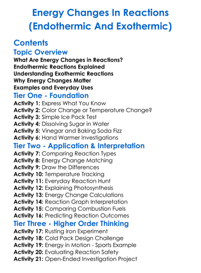 Energy Changes In Reactions Endothermic And Exothermic Worksheet Activity Booklet